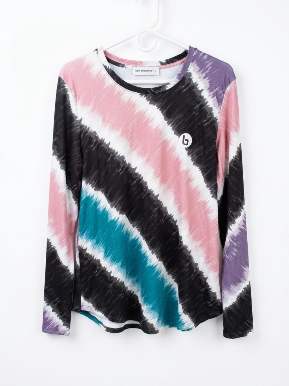 Burn Boot Camp diagonal stripe tie-dye athletic long-sleeve top Size L NWT’S